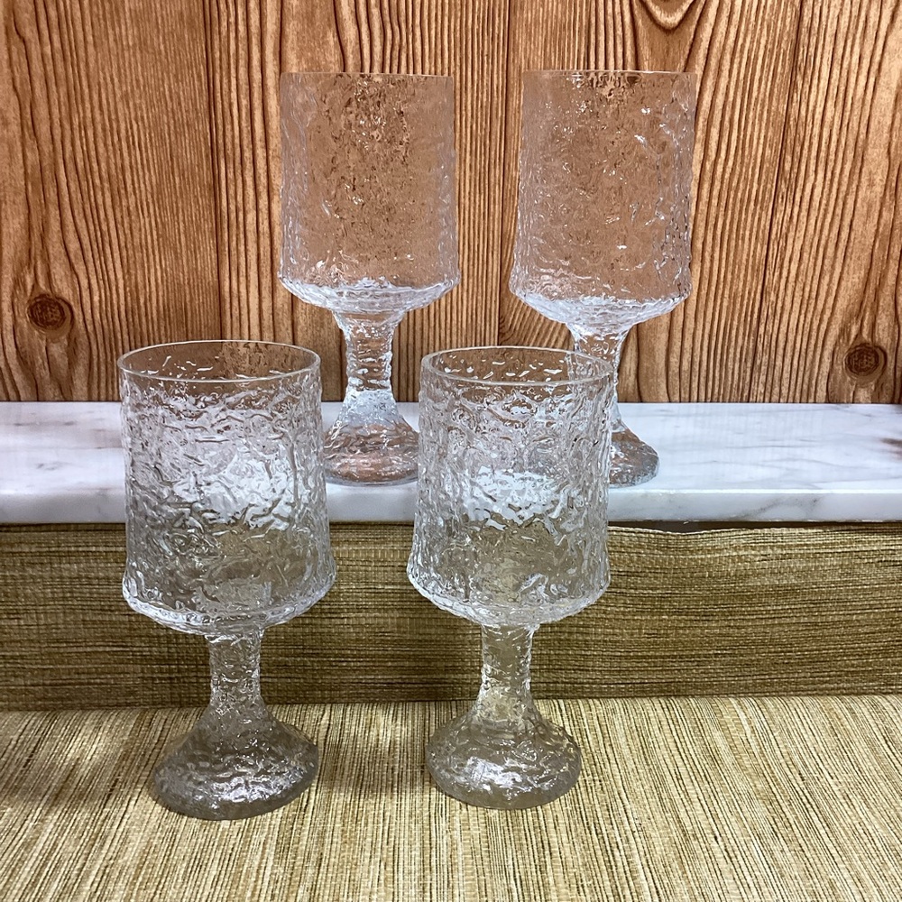 Vintage MCM Lenox Hand Blown 7” Elegant Textured Glass Goblets set of 4